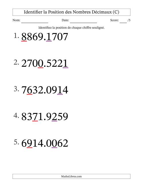 Identifier la position, des Nombres Décimaux de Dix-Millièmes aux Milliers (Gros Caractères), Format SI (C)