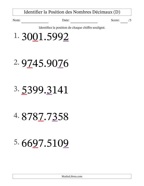 Identifier la position, des Nombres Décimaux de Dix-Millièmes aux Milliers (Gros Caractères), Format SI (D)
