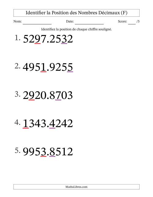 Identifier la position, des Nombres Décimaux de Dix-Millièmes aux Milliers (Gros Caractères), Format SI (F)