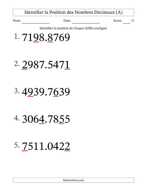 Identifier la position, des Nombres Décimaux de Dix-Millièmes aux Milliers (Gros Caractères), Format SI (Tout)